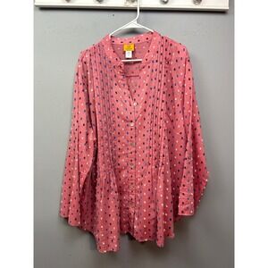 Ruby Rd. Pink Button-Front Pintuck Blouse with Blue Dot Print